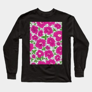 Retro Ramblin' Rose Pink and Green with Dots on White Long Sleeve T-Shirt